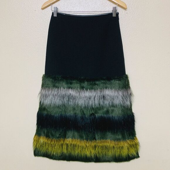 Clover Canyon Midi Skirt Faux Fur Trim Black - Picture 3 of 8